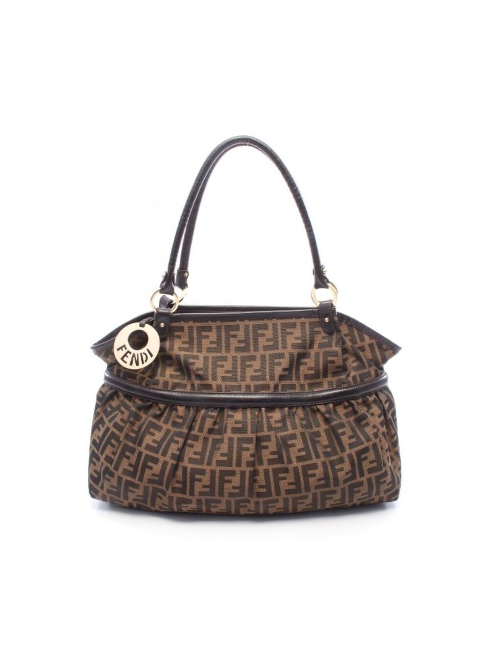 Fendi Shoulder Bag Chef Zucca Brown Black Canvas Leather